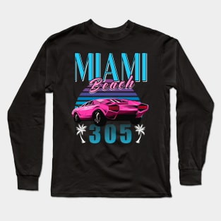 Retro Miami Florida 305 Car Long Sleeve T-Shirt